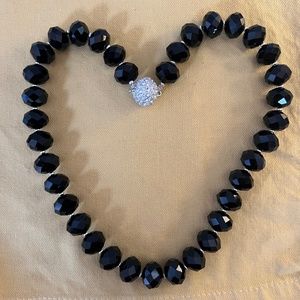 Black Bead & Rhinestone Clasp 20' Dressy Necklace